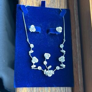 Silver Floral Necklace & earrings set with Asymmetrical Design